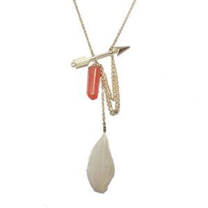 ✨Bohemian Feather Gold Arrow Orange Crystal Quartz Stone Necklace✨